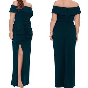 XSCAPE Pine Green Off the Shoulder Maxi Dress Size 16